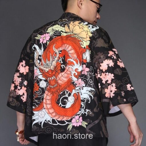 Fiery Floral Dragon Kimono Shirt 2