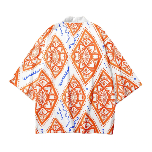 Abstract Pattern Orange White Haori Kimono 1