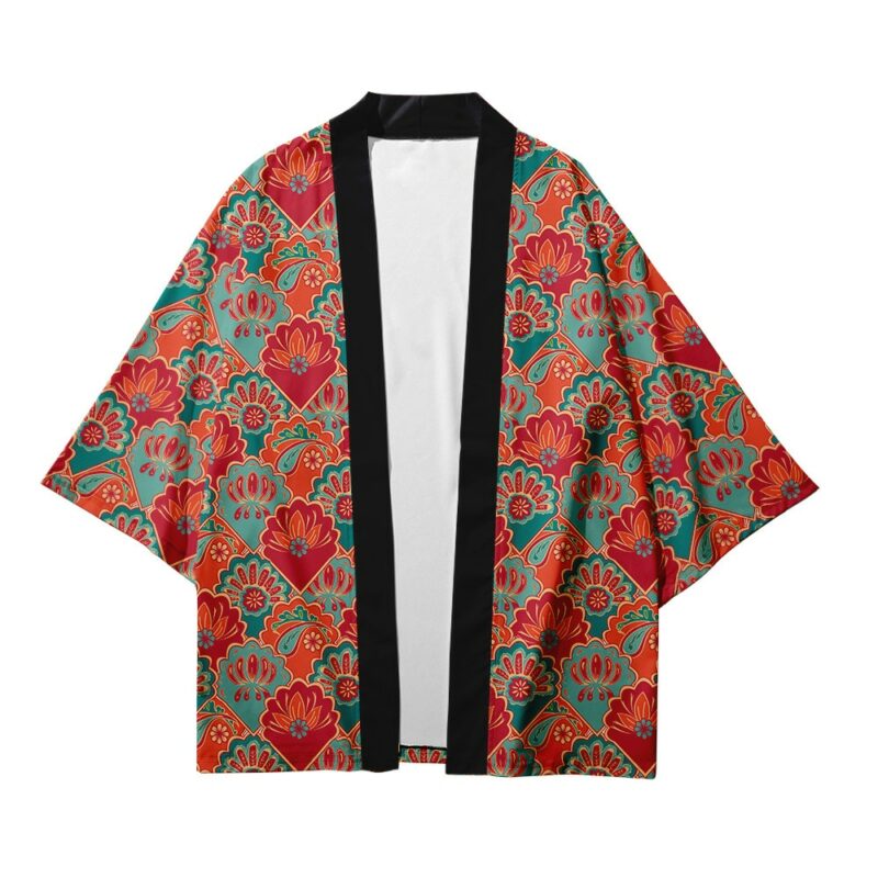 Abstract Pattern Dark Red Harajuku Haori Kimono