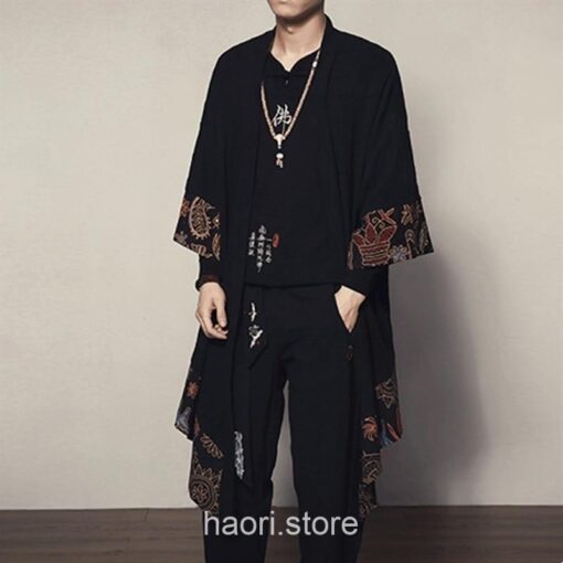 Abstract Dark Brown Patterned Long Kimono Cardigan 3