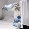 White The Great Wave and Jumping Carp Kimono Shirt 4