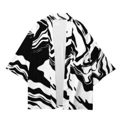 Abstract Black White Kimono Shirt 1