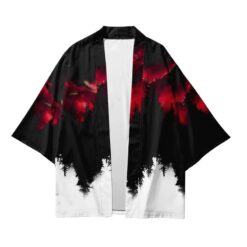 Abstract Red Black White Kimono Shirt 1