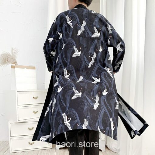 Cranes Pattern Long Kimono Cardigan 1
