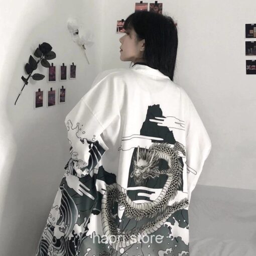 Rising Dragon Mountain Art White Haori Kimono 6