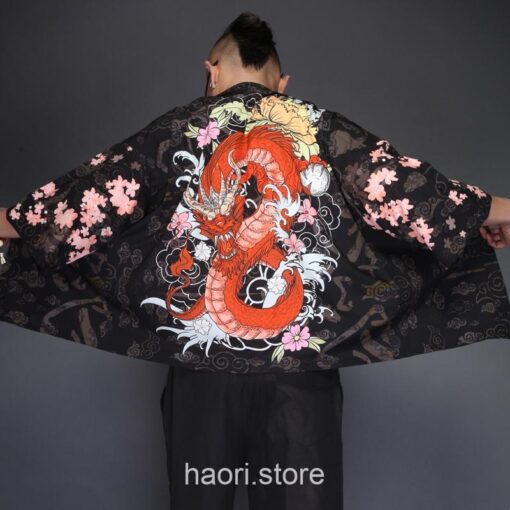 Fiery Floral Dragon Cozy Haori Kimono 1