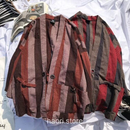 Traditional Japanese Robes Striped Noragi 5