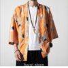 Orange Cranes Pattern Traditional Streetwear Noragi 2