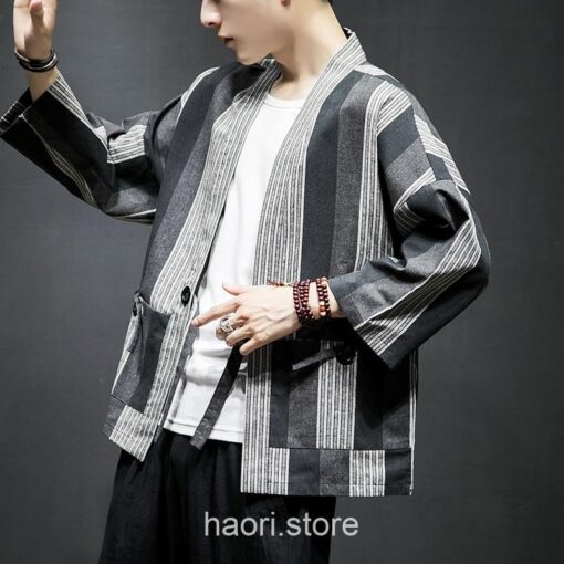Dark Color Striped Streetwear Noragi 7
