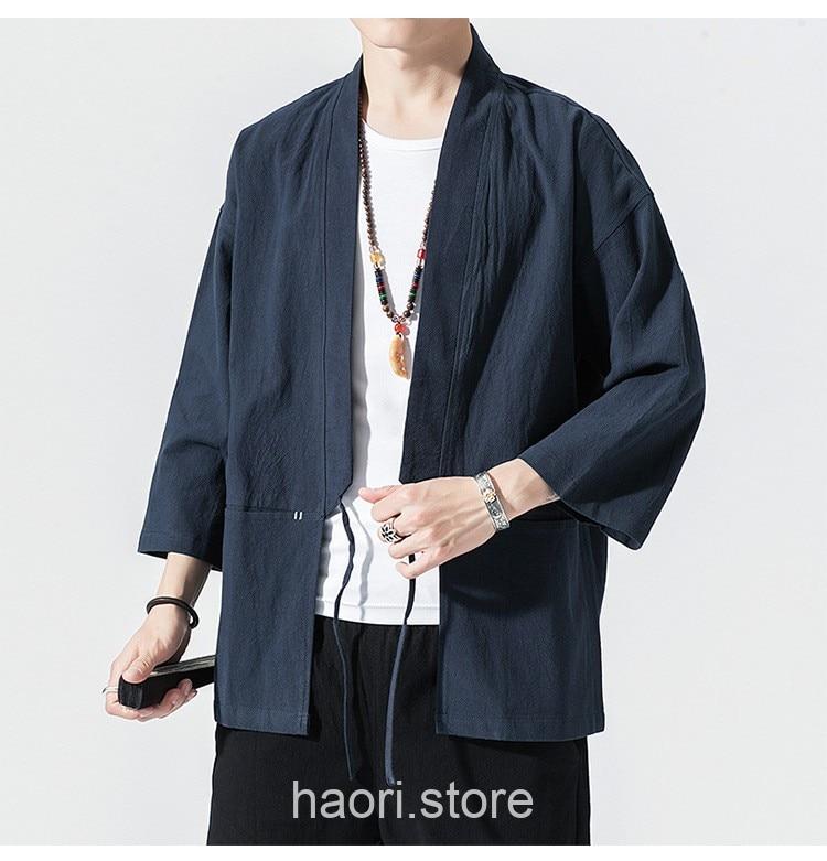Navy Blue Classic Casual Vintage Kimono Haori