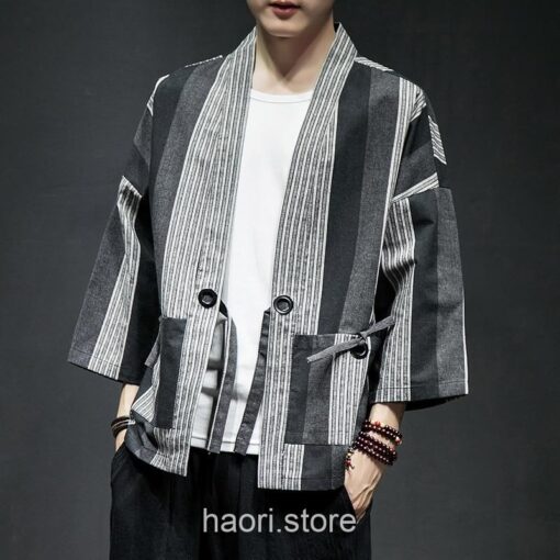 Dark Color Striped Streetwear Noragi 3