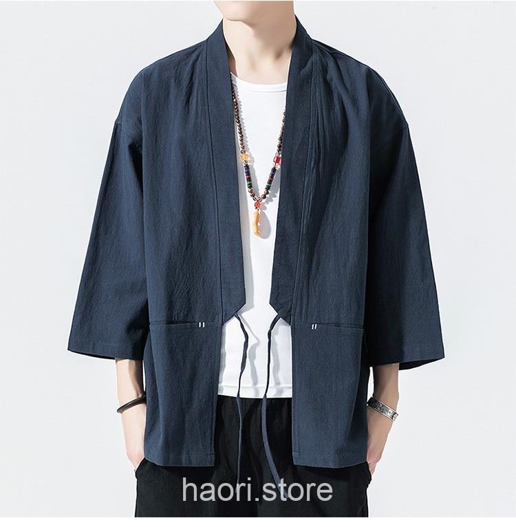 Navy Blue Classic Casual Vintage Kimono Haori